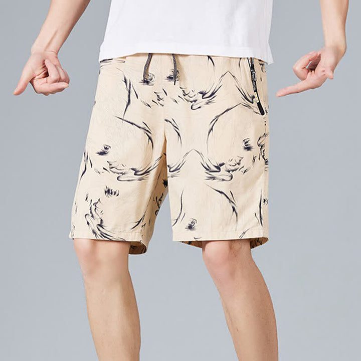 Buddha Stones Summer Drawstring Abstract Print Cotton Men's Shorts With Pockets - image 3