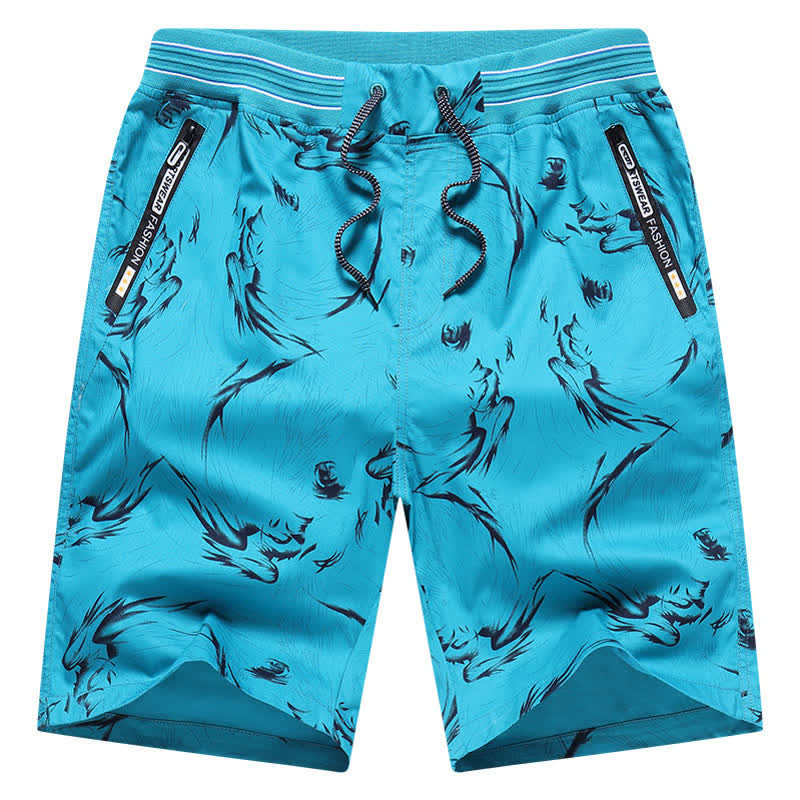 Buddha Stones Summer Drawstring Abstract Print Cotton Men's Shorts With Pockets - image 27