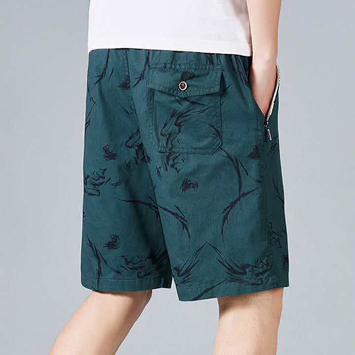 Buddha Stones Summer Drawstring Abstract Print Cotton Men's Shorts With Pockets - image 13