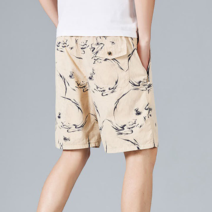 Buddha Stones Summer Drawstring Abstract Print Cotton Men's Shorts With Pockets - image 2