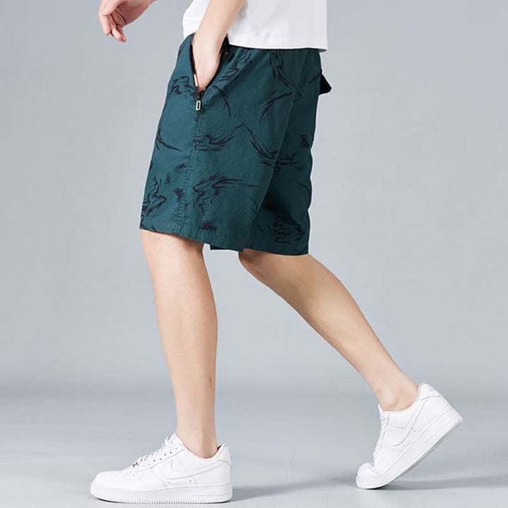 Buddha Stones Summer Drawstring Abstract Print Cotton Men's Shorts With Pockets - image 14