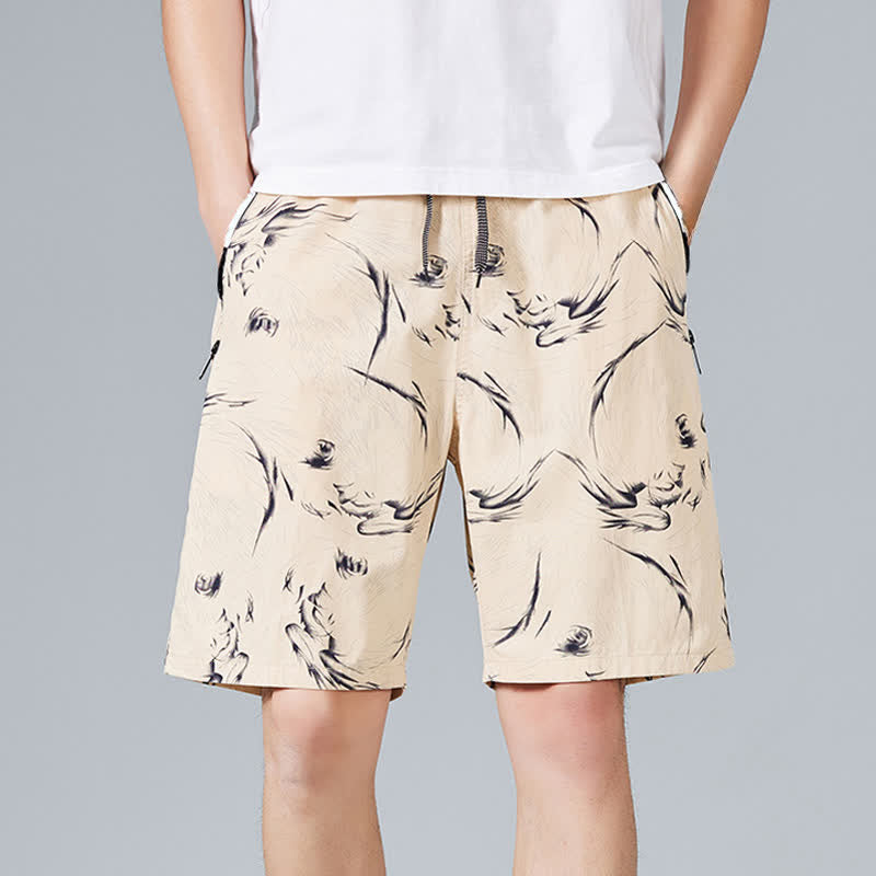 Buddha Stones Summer Drawstring Abstract Print Cotton Men's Shorts With Pockets - Wheat - US/UK/AU48，EU58(5XL) - image 0