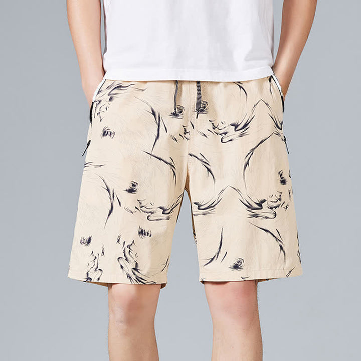 Buddha Stones Summer Drawstring Abstract Print Cotton Men's Shorts With Pockets - Wheat - US/UK/AU48，EU58(5XL) - image 0