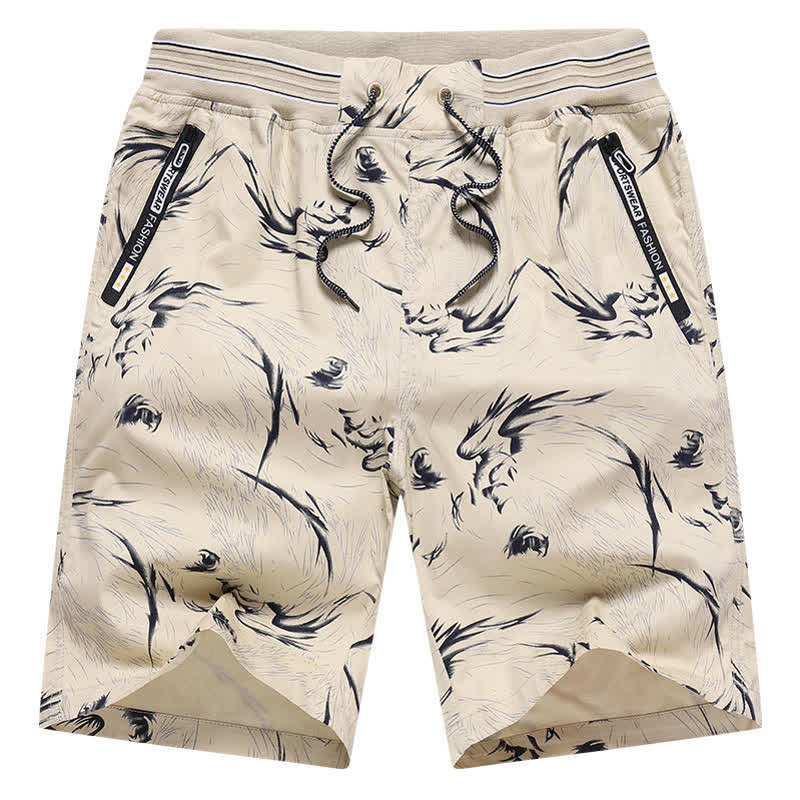 Buddha Stones Summer Drawstring Abstract Print Cotton Men's Shorts With Pockets - image 5