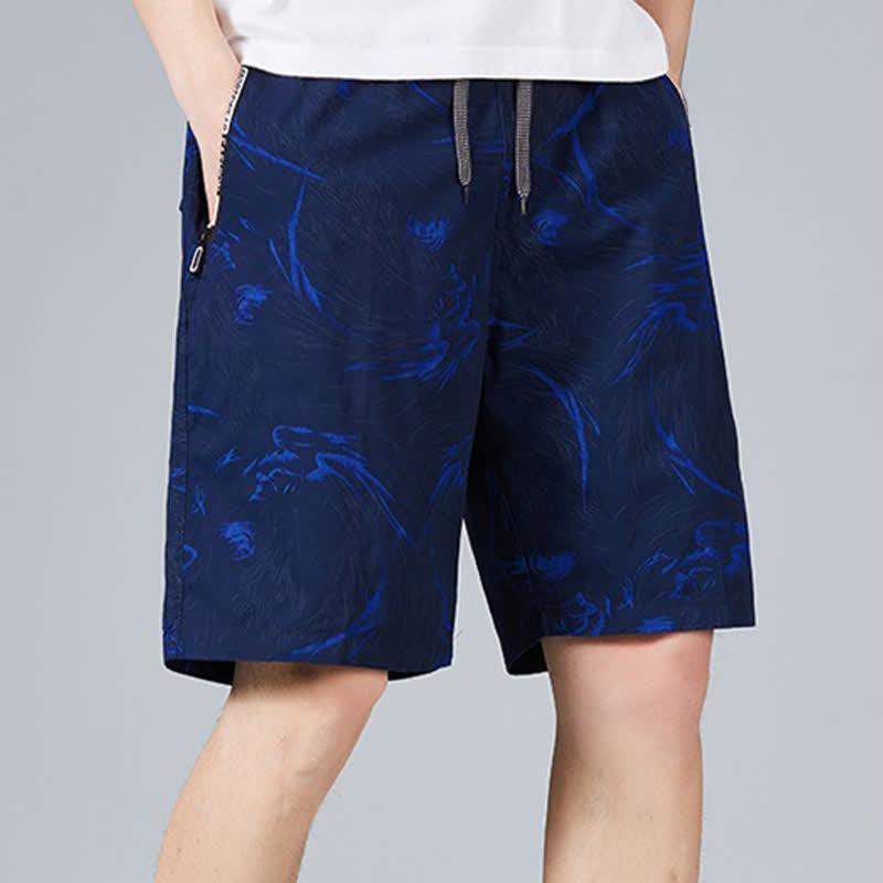 Buddha Stones Summer Drawstring Abstract Print Cotton Men's Shorts With Pockets - image 7