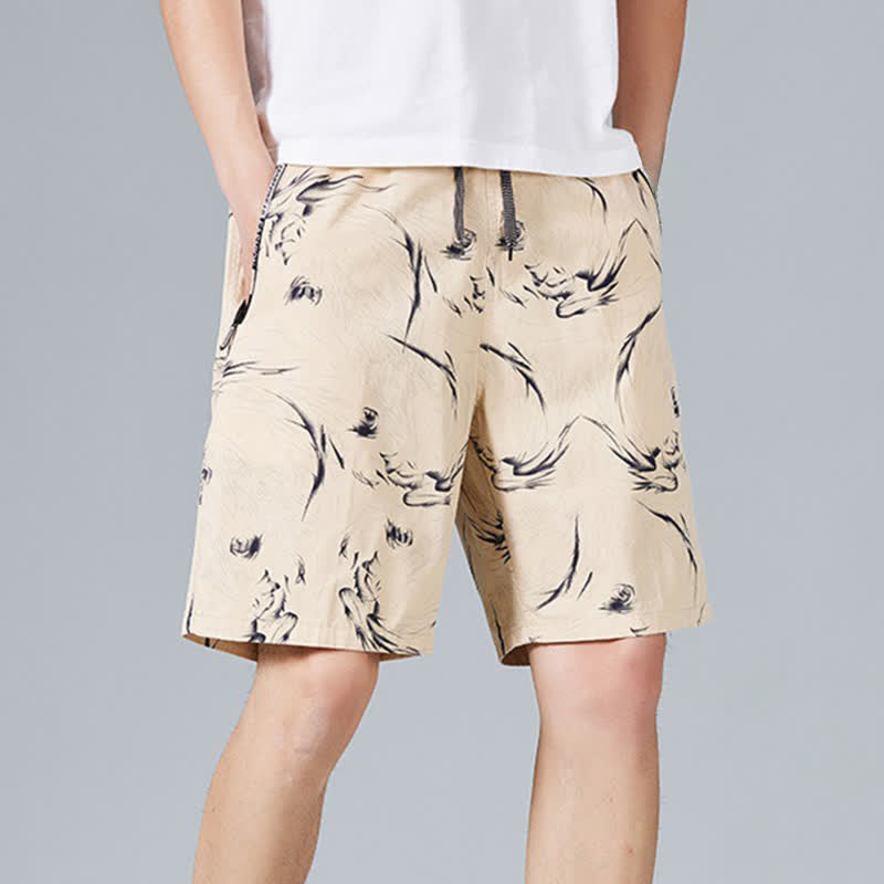 Buddha Stones Summer Drawstring Abstract Print Cotton Men's Shorts With Pockets - image 4