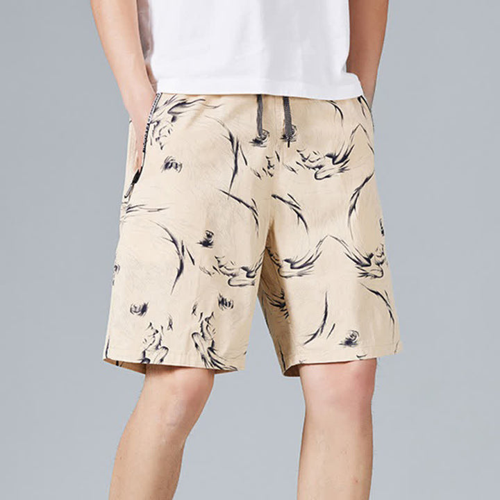 Buddha Stones Summer Drawstring Abstract Print Cotton Men's Shorts With Pockets - image 4