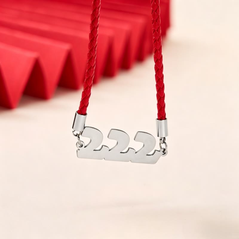 Buddha Stones Angel Numbers Titanium Steel Adjustable String Faith Necklace Pendant - 222(Wrist Circumference: 15-20cm) - Silvery Red Rope - image 3
