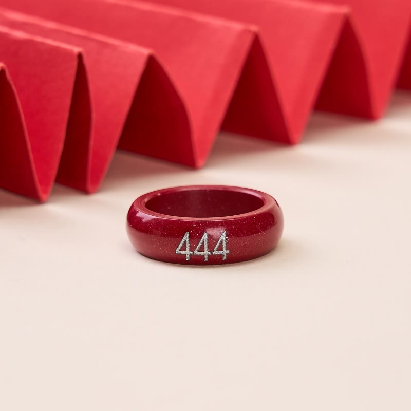 Buddha Stones Cinnabar Round Carved 444 Angel Number 888 Angel Number Blessing Ring - Silver 444 Angel Number - 22mm - image 2