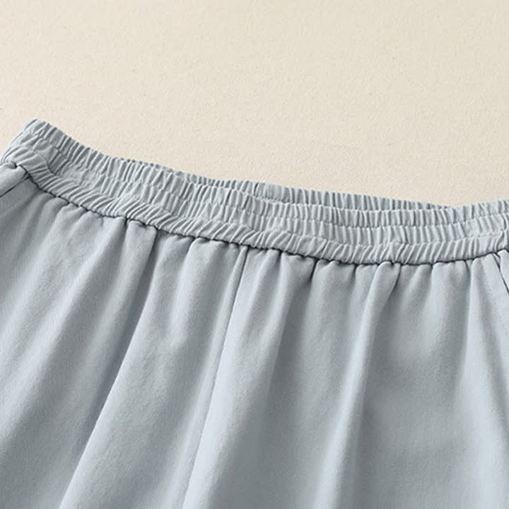 Buddha Stones Spring Casual Solid Cotton Ruffle Hem Women's Wide Leg Pants With Pockets - image 2
