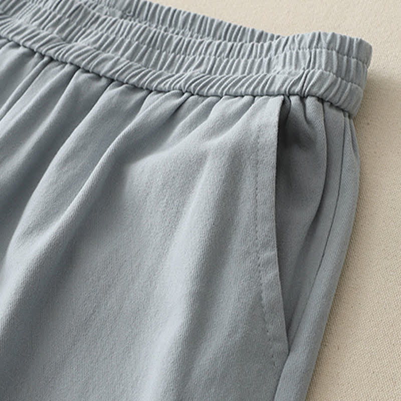 Buddha Stones Spring Casual Solid Cotton Ruffle Hem Women's Wide Leg Pants With Pockets - image 3