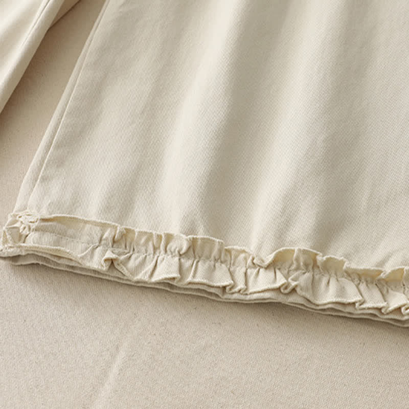 Buddha Stones Spring Casual Solid Cotton Ruffle Hem Women's Wide Leg Pants With Pockets - image 12