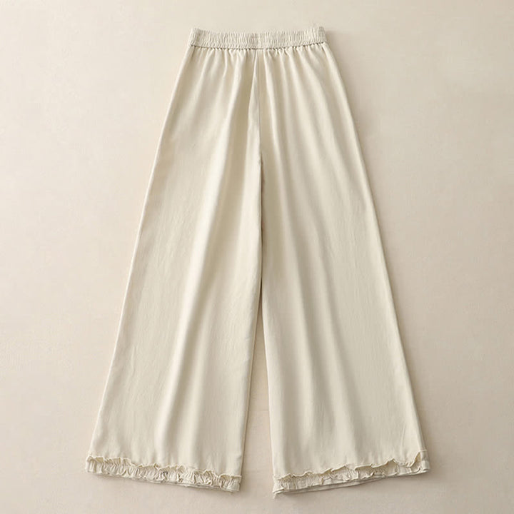 Buddha Stones Spring Casual Solid Cotton Ruffle Hem Women's Wide Leg Pants With Pockets - image 6