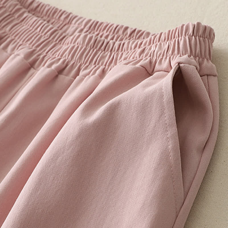 Buddha Stones Spring Casual Solid Cotton Ruffle Hem Women's Wide Leg Pants With Pockets - image 14