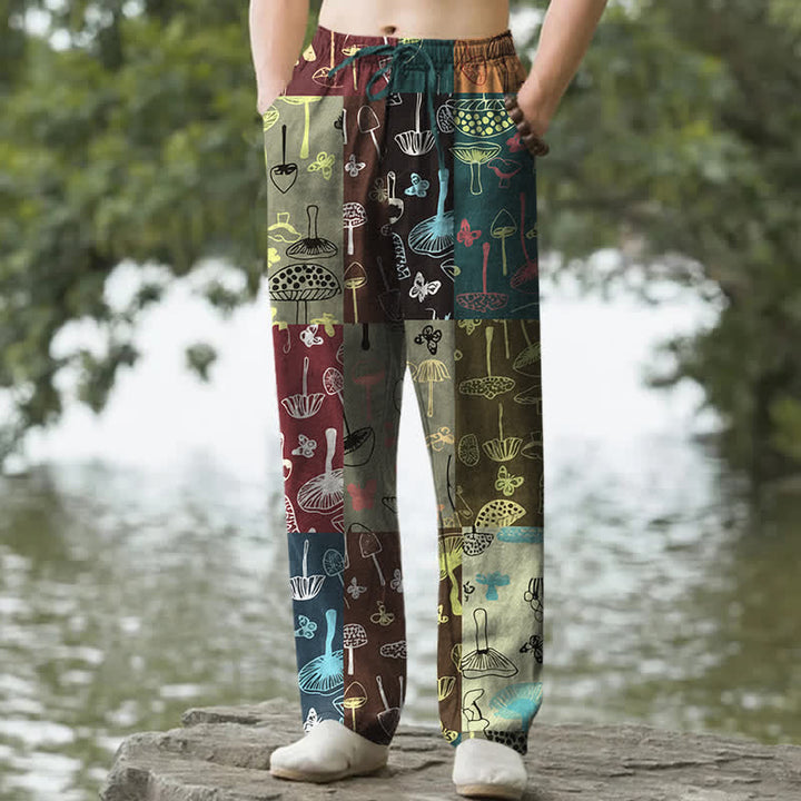 Buddha Stones Cotton Mushroom Botanical Pattern Men's Tapered Pants With Pockets - DarkGreen - US/UK/AU50，EU60 (5XL) - image 0