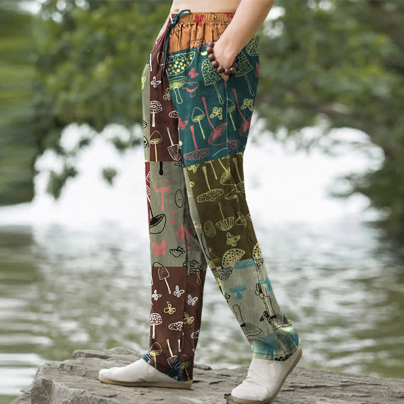Buddha Stones Cotton Mushroom Botanical Pattern Men's Tapered Pants With Pockets - image 1