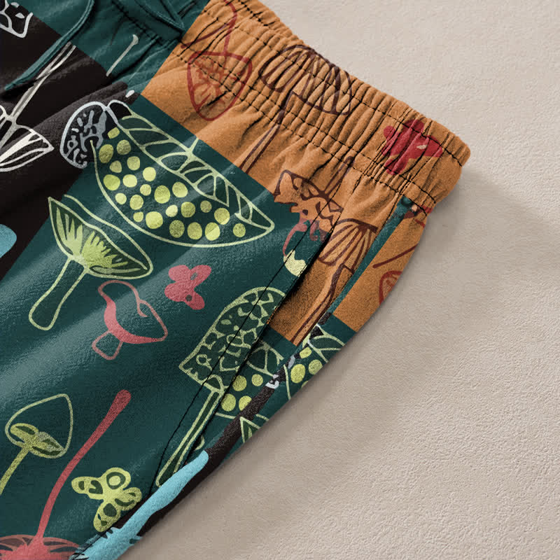 Buddha Stones Cotton Mushroom Botanical Pattern Men's Tapered Pants With Pockets - image 3