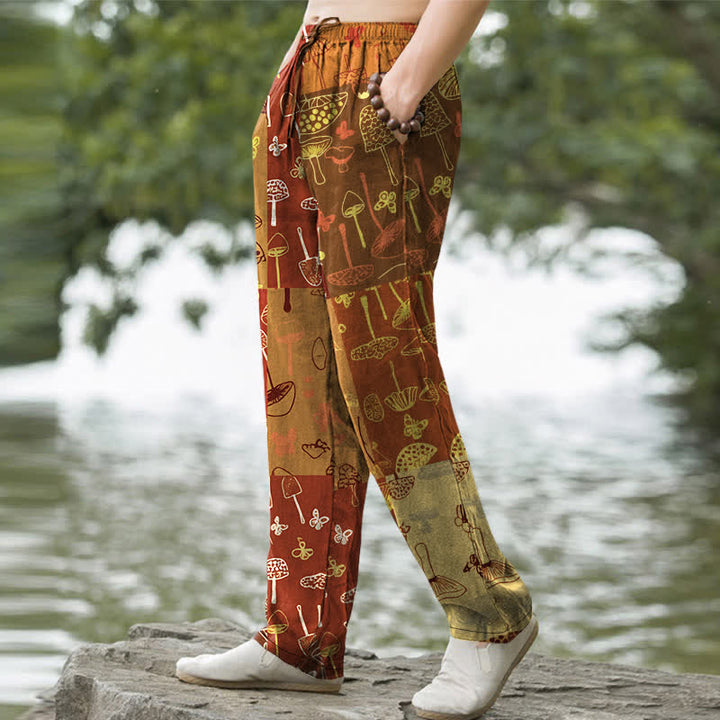 Buddha Stones Cotton Mushroom Botanical Pattern Men's Tapered Pants With Pockets - image 5