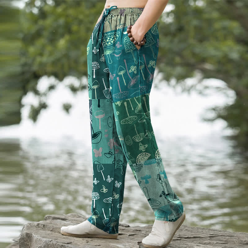 Buddha Stones Cotton Mushroom Botanical Pattern Men's Tapered Pants With Pockets - image 7