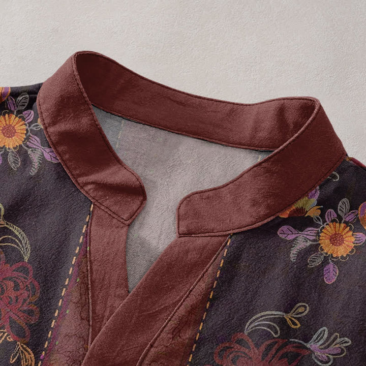 Buddha Stones Cotton Baroque Floral Pattern Men's Short Sleeve Half Button Shirt - image 2