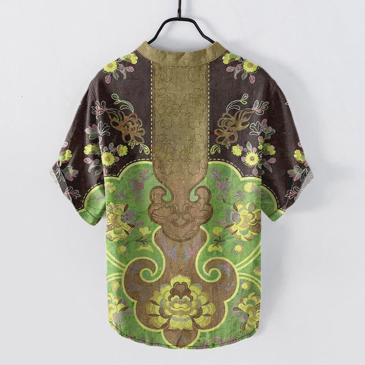 Buddha Stones Cotton Baroque Floral Pattern Men's Short Sleeve Half Button Shirt - image 6