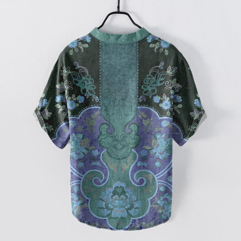 Buddha Stones Cotton Baroque Floral Pattern Men's Short Sleeve Half Button Shirt - image 8