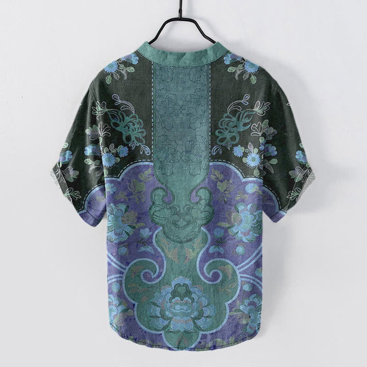 Buddha Stones Cotton Baroque Floral Pattern Men's Short Sleeve Half Button Shirt - image 8