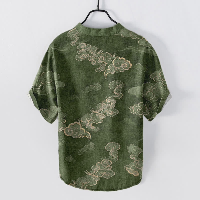 Buddha Stones Cotton Auspicious Cloud Pattern Men's Short Sleeve Half Button Shirt - image 8