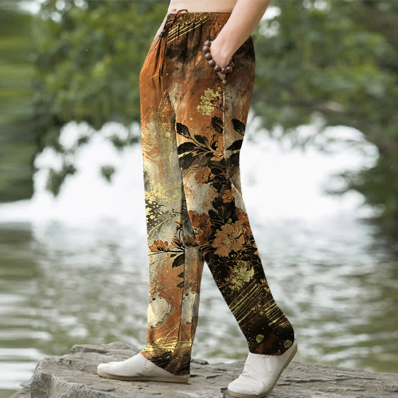Buddha Stones Cotton Floral Starlight Pattern Men's Tapered Pants With Pockets - image 9