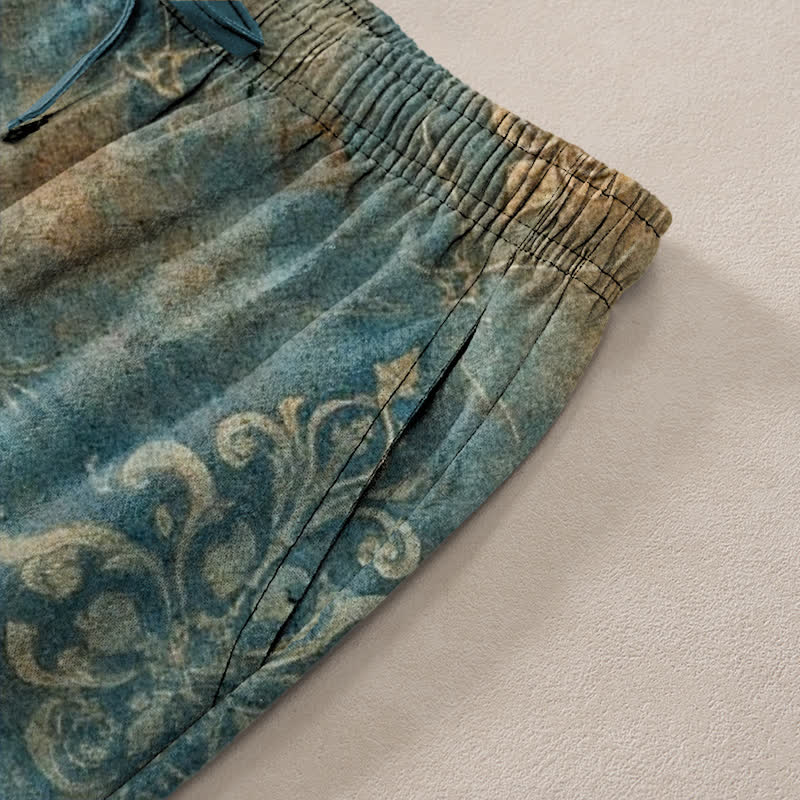 Buddha Stones Cotton Vintage Baroque Pattern Men's Tapered Pants With Pockets - image 3