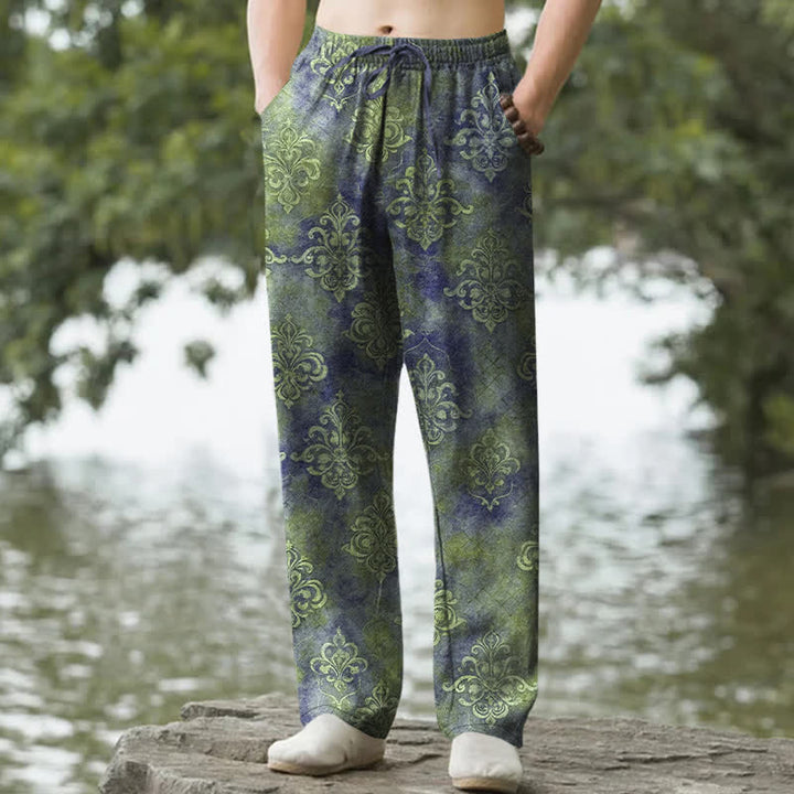 Buddha Stones Cotton Vintage Baroque Pattern Men's Tapered Pants With Pockets - OliveDrab - US/UK/AU50，EU60 (5XL) - image 4