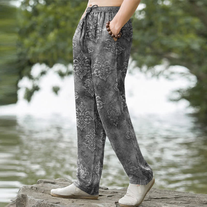 Buddha Stones Cotton Vintage Baroque Pattern Men's Tapered Pants With Pockets - image 9