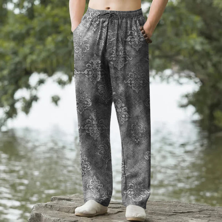Buddha Stones Cotton Vintage Baroque Pattern Men's Tapered Pants With Pockets - DarkGray - US/UK/AU50，EU60 (5XL) - image 8
