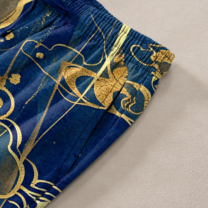 Buddha Stones Cotton Lotus Cloud Pattern Men's Tapered Pants With Pockets - image 7