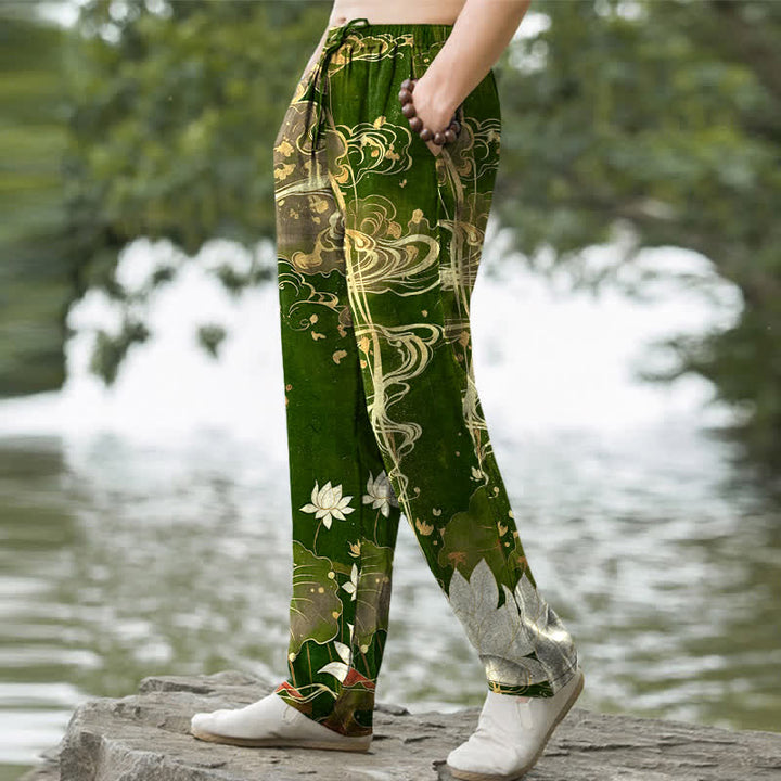 Buddha Stones Cotton Lotus Cloud Pattern Men's Tapered Pants With Pockets - image 9