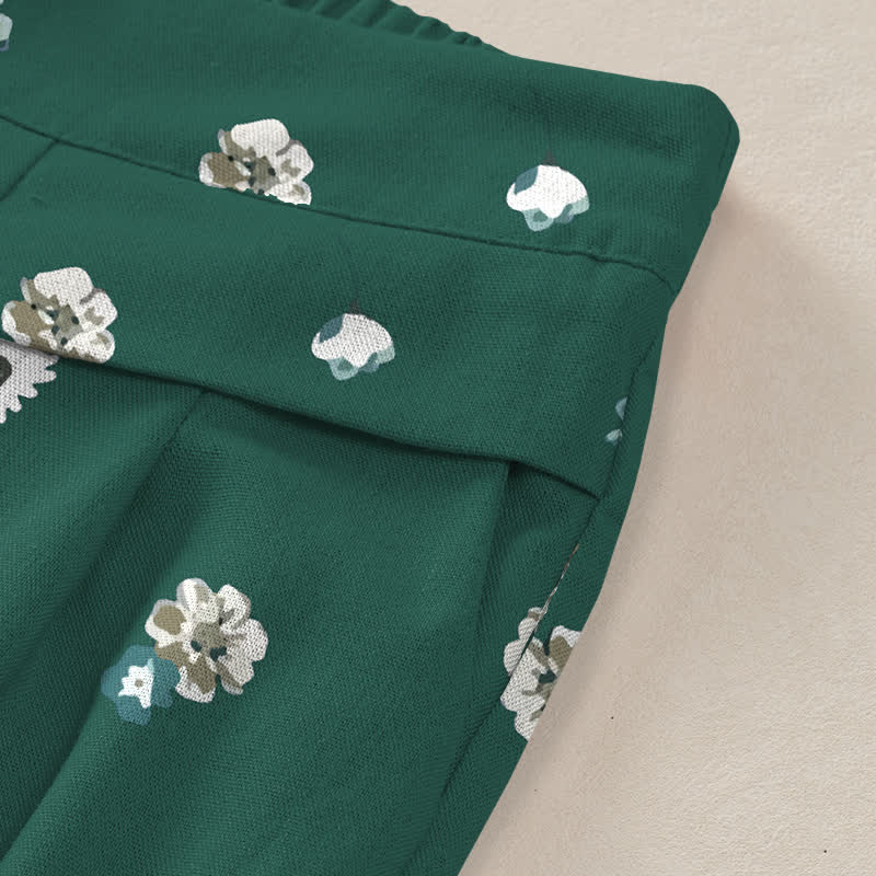 Buddha Stones Cotton Linen Vintage Daisy Floral Pattern Women's Elastic Waist Wide Leg Pants With Pockets - image 2