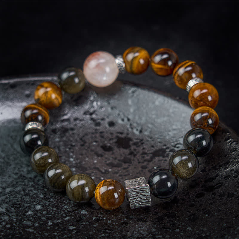 Buddha Stones Tiger Eye Gold Sheen Obsidian Inclusion Quartz Bead Protection Bracelet - image 2