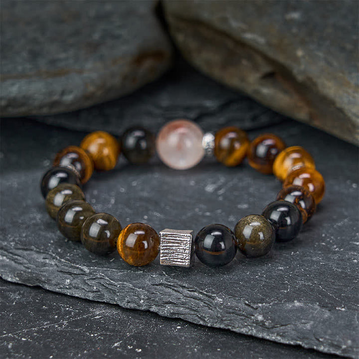 Buddha Stones Tiger Eye Gold Sheen Obsidian Inclusion Quartz Bead Protection Bracelet - Tiger Eye Gold Sheen Obsidian(Wrist Circumference:16–17 cm) - image 0