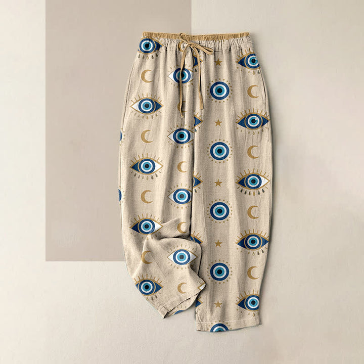Buddha Stones Pure Cotton Mystic Evil Eye Pattern Women's Elastic Waist Pants With Pockets - Beige - US16，UK/AU20，EU48 (3XL) - image 4