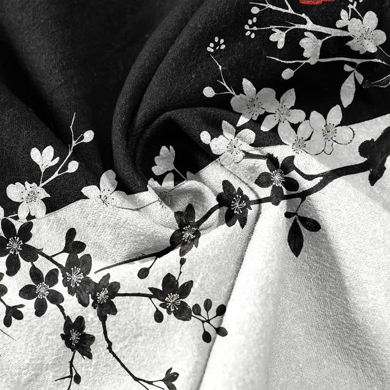Buddha Stones Cotton Plum Blossom Branch Pattern Men's Short Sleeve Half Button Shirt - image 4