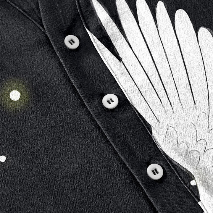 Buddha Stones Cotton Flying Crane Cloud Pattern Men's Short Sleeve Half Button Shirt - image 3