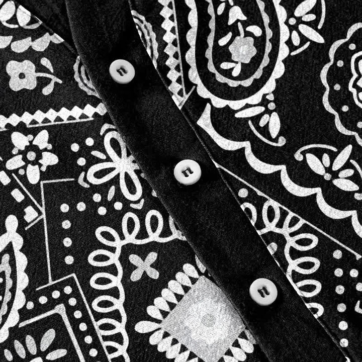 Buddha Stones Cotton Classic White Paisley Pattern Men's Short Sleeve Half Button Shirt - image 3