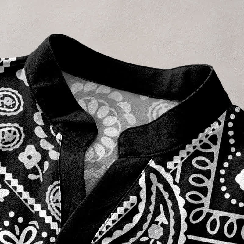 Buddha Stones Cotton Classic White Paisley Pattern Men's Short Sleeve Half Button Shirt - image 2
