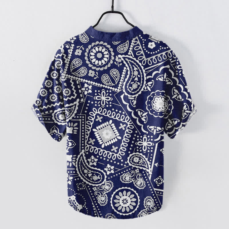 Buddha Stones Cotton Classic White Paisley Pattern Men's Short Sleeve Half Button Shirt - image 6