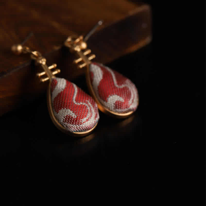 Buddha Stones Song Brocade White Patterns Pipa-Shaped Design Harmony Teardrop Earrings - image 4