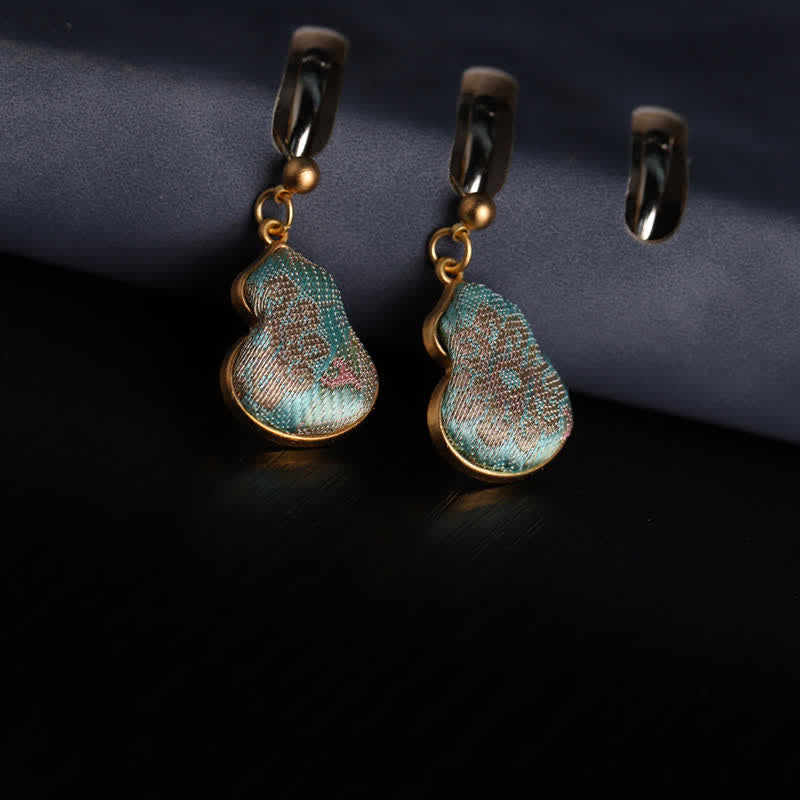 Buddha Stones Song Brocade Gourd Shaped Floral Blessing Handcrafted Drop Earrings - image 3