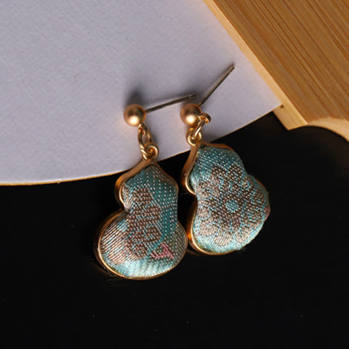Buddha Stones Song Brocade Gourd Shaped Floral Blessing Handcrafted Drop Earrings - image 1
