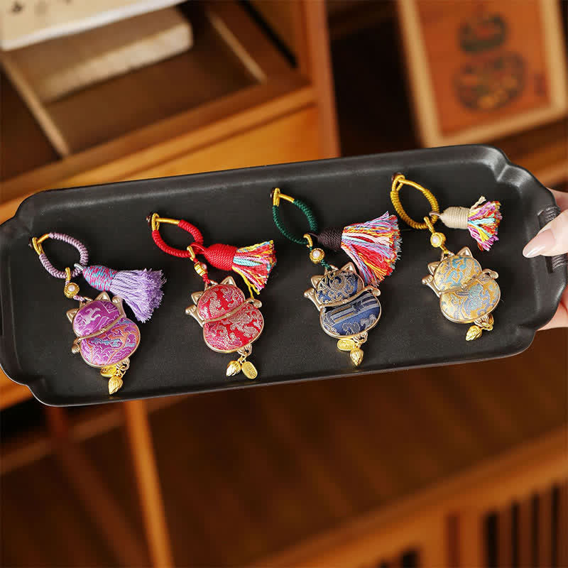 Buddha Stones Song Brocade Lucky Cat Wealth Tassel String Keychain - image 5