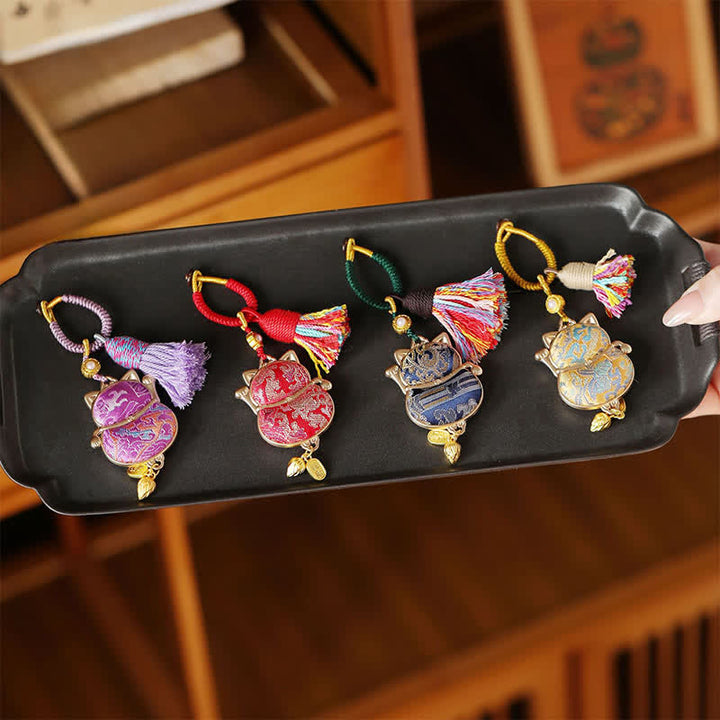 Buddha Stones Song Brocade Lucky Cat Wealth Tassel String Keychain - image 5