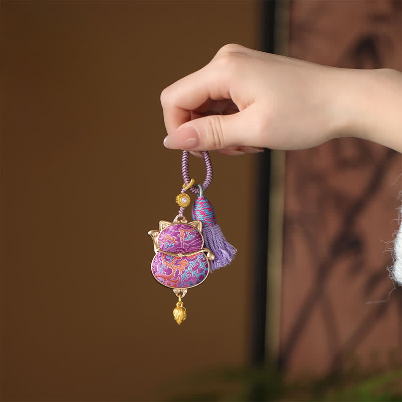 Buddha Stones Song Brocade Lucky Cat Wealth Tassel String Keychain - MediumPurple - image 2